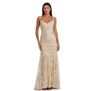 MAC DUGGAL Dress Size 10 Evening Gown Sequin Floral Cream w/ Blush Floral.